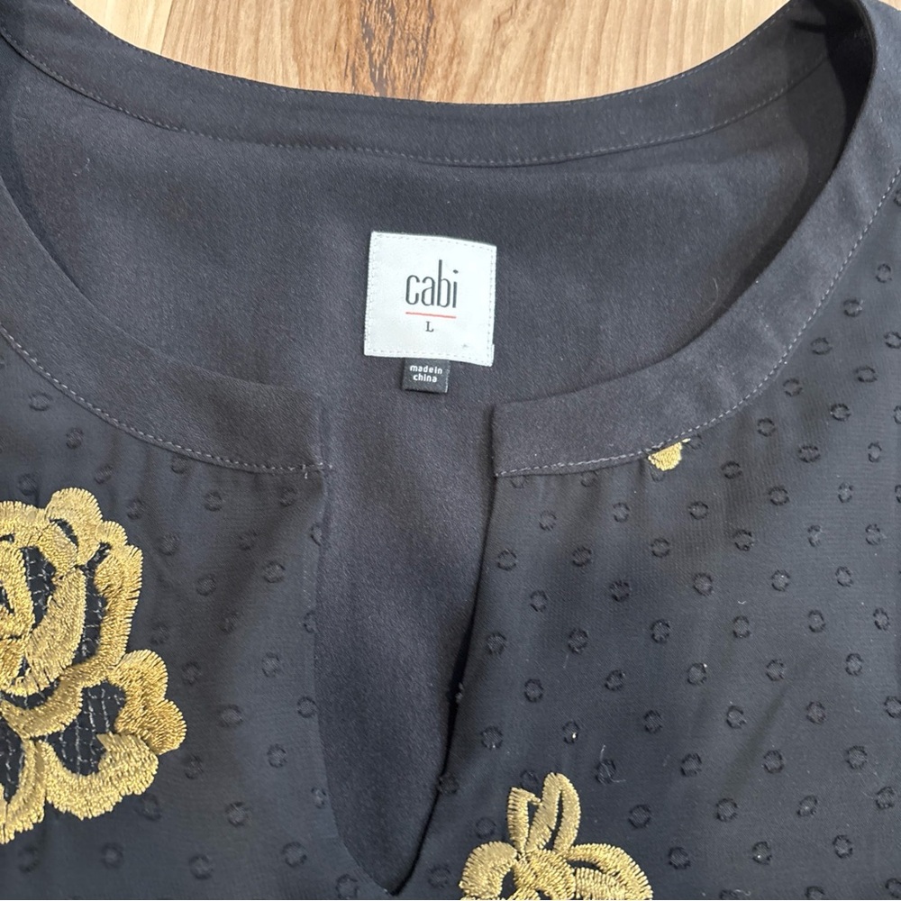 CAbi Floral Dress Large Embroidered Swiss Dot Special Occassion Black Gold - Picture 6 of 11